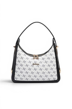 Silver Polo Beyaz - Siyah Monogram Kadın Omuz Çantası SP1187