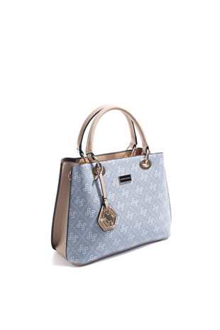 Silver & Polo SP1272 Kadın El Çantası Monogram Mavi-Ten