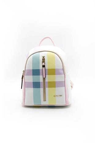 Silver & Polo SP901 Kadın Sırt Çantası Ekose Lila-Pembe