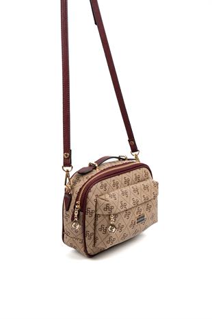 Silver & Polo Koyu Bej - Bordo SP1186 Kadın Çapraz Çanta
