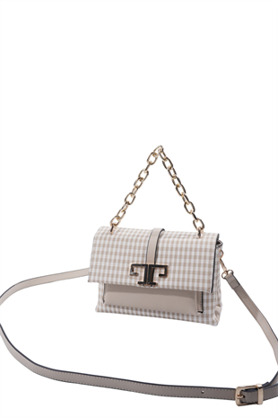 Silver & Polo SP1148 Kadın Çapraz Çanta Ekose Line Kare Kum Beji