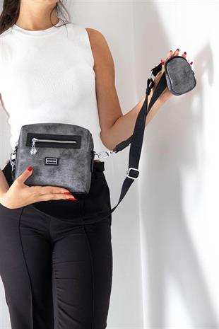 Silver & Polo SP1038 Kadın Çapraz Çanta Petek M.Gümüş-Siyah