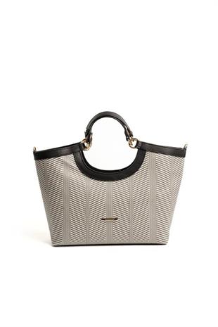 Silver & Polo SP1189 Kadın El Çantası Hasır Siyah Beyaz-Siyah