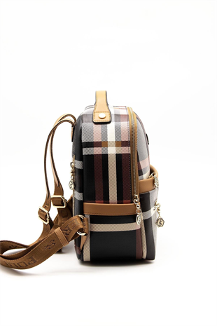 Silver & Polo SP1061 Kadın Sırt Çantası Ekose Siyah-A.Taba