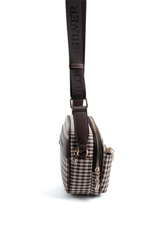 Silver & Polo SP1162 Kadın Çapraz Çanta Ekose Line Kare Kahve Sarı-Kahve