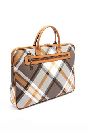 Silver & Polo SP1175 Kadın Laptop & Evrak Çantası Ekose Haki-A.Taba