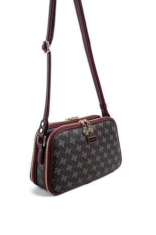 Silver & Polo SP899 Kadın Çapraz Çanta Monogram Kahve Sarı-Bordo