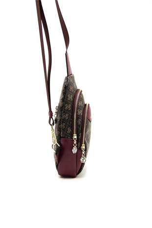 Silver & Polo SP959 Kadın Vücut Çantası Monogram Kahve Sarı-Bordo