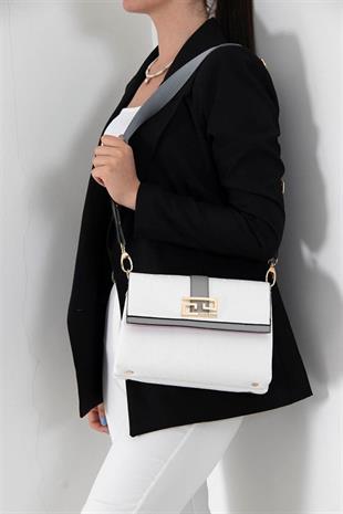 Silver & Polo SP1009 Kadın Çapraz Çanta Logolu Beyaz-A.Gri