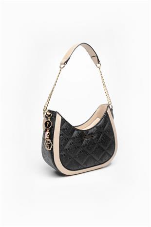 Silver & Polo SP1168 Kadın Omuz Çantası Logolu Siyah-S.Nut