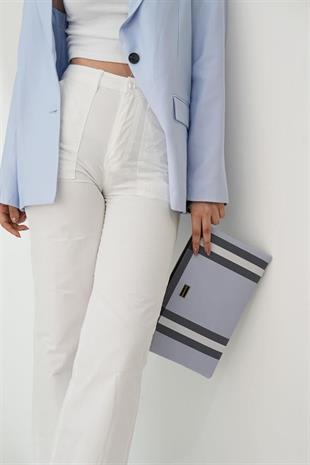 Silver Polo Mavi - Kemik Ekose Kadın Portföy ve Clutch El Çantası SP1034