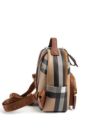 Silver & Polo SP1130 Kadın Sırt Çantası Ekose Bej-Taba