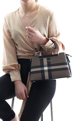 Silver & Polo SP913 Kadın El Çantası Ekose Kahve-Siyah