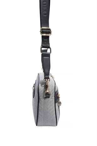 Silver & Polo SP1280 Kadın Çapraz Çanta Hasır Siyah Beyaz-Siyah