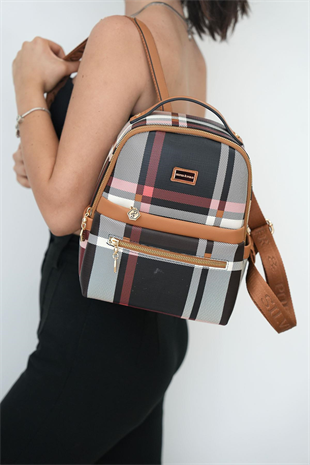 Silver & Polo SP1061 Kadın Sırt Çantası Ekose Siyah-A.Taba