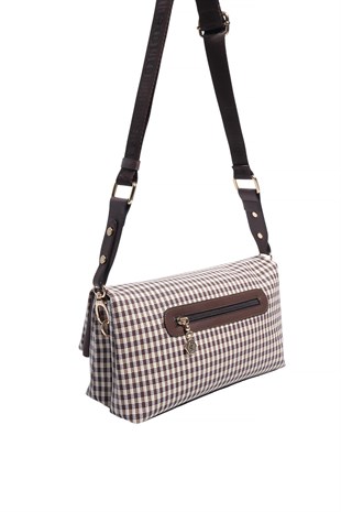Silver & Polo SP1278 Kadın Çapraz Çanta Ekose Line Kare Kahve Sarı-Kahve