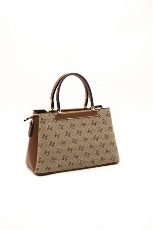 Silver & Polo SP913 Kadın El Çantası Monogram Koyu Bej-Taba