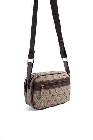 Silver Polo SP1162 Kadın Çapraz Çanta Monogram Koyubej-Kahve
