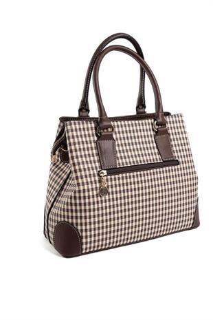 Silver & Polo SP667 Kadın El Çantası Ekose Line Kare Kahve Sarı-Kahve