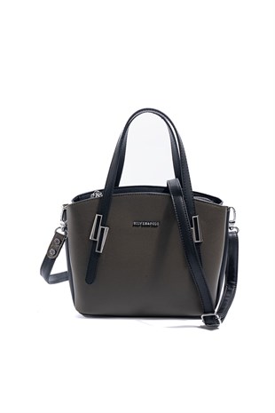 Silver & Polo SP1021 Kadın El Çantası Düz Zeytuni-Siyah