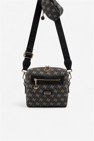 Silver & Polo SP1038 Kadın Çapraz Çanta Monogram Füme-Siyah