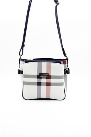 Silver & Polo SP884 Kadın Çapraz Çanta Ekose Beyaz-Lacivert