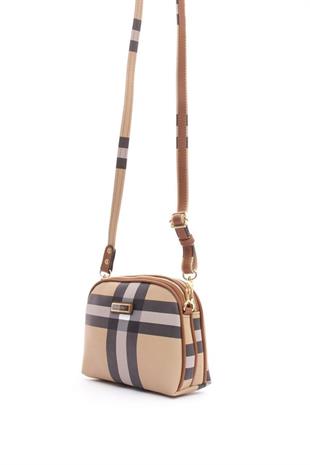 Silver & Polo SP765 Kadın Çapraz Çanta Ekose Bej-Taba