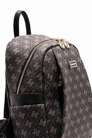 Silver & Polo SP926 Kadın Sırt Çantası Monogram Füme-Siyah