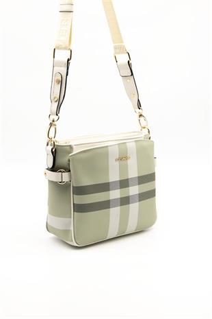 Silver & Polo SP884 Kadın Çapraz Çanta Ekose A.Yeşil-Kemik