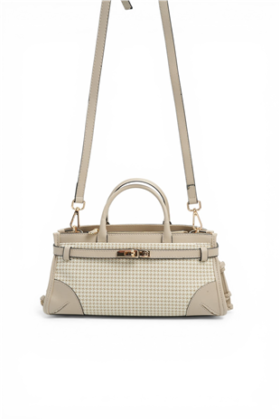 Silver & Polo SP1260 Kadın El Çantası Kaz Ayağı Ekose Kum-Kum Beji