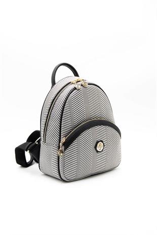 Silver & Polo SP945 Kadın Sırt Çantası Hasır Siyah Beyaz-Siyah
