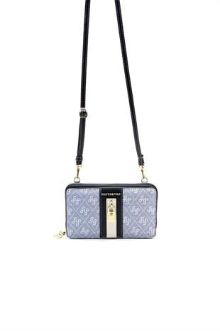 Silver & Polo SP1138 Kadın Telefon Çantası Monogram Mavi-Lacivert