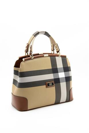 Silver & Polo SP706 Kadın El Çantası Ekose Bej-Taba