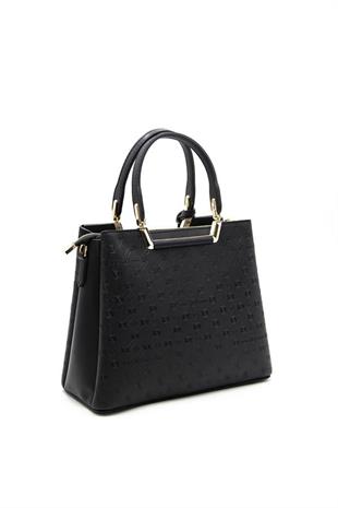 Silver & Polo SP969 Kadın El Çantası Logolu Siyah-Siyah