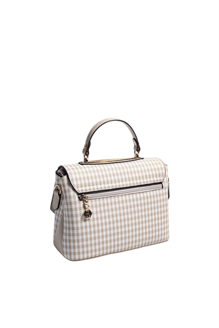 Silver & Polo SP838 Kadın Çapraz Çanta Ekose Line Kare Kahve Sarı-Kahve