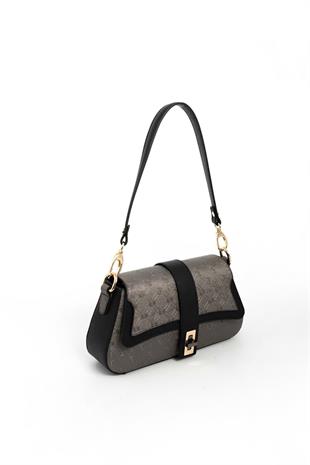 Silver & Polo SP1177 Kadın Omuz Çantası Logolu Platin-Siyah