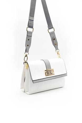Silver & Polo SP1009 Kadın Çapraz Çanta Logolu Beyaz-A.Gri