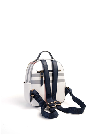 Silver & Polo SP1130 Kadın Sırt Çantası Ekose Beyaz-Lacivert