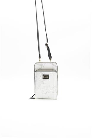 Silver & Polo SP1011 Kadın Telefon Çantası Harita Beyaz-Antrasit