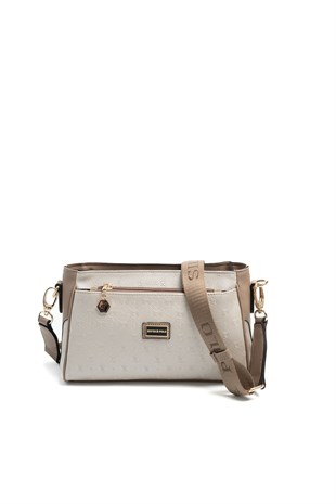 Silver & Polo SP1273 Kadın Çapraz Çanta Logolu Bej-Latte