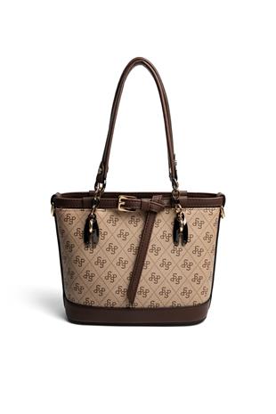Silver & Polo SP1155 Kadın El Çantası Monogram Koyu Bej-Kahve