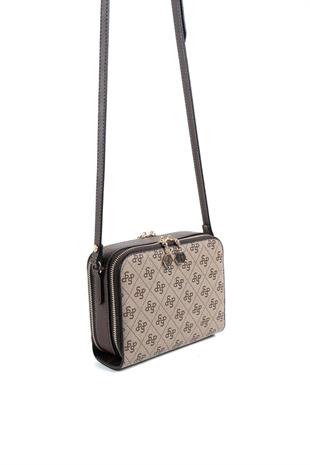 Silver & Polo SP888 Kadın Çapraz Çanta Monogram Koyubej-Kahve