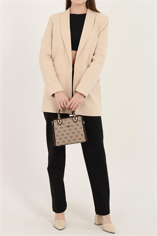 Silver & Polo SP1133 Kadın El Çantası Monogram Koyubej-Kahve