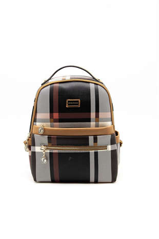 Silver & Polo SP1061 Kadın Sırt Çantası Ekose Siyah-A.Taba