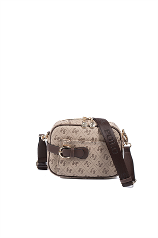 Silver Polo SP1256 Kadın Çapraz Çanta Monogram Koyu Bej-Kahve