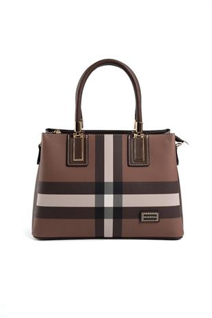 Silver & Polo SP1000 Kadın El Çantası Ekose Koyu Kahve-Kahve