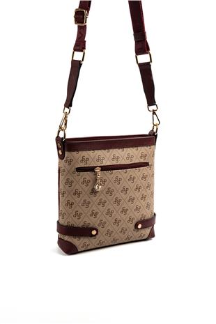Silver & Polo SP1120 Kadın Çapraz Çanta Monogram Koyu Bej-Bordo