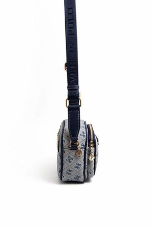 Silver Polo Gri - Lacivert Monogram Kadın Çapraz Çanta SP1111