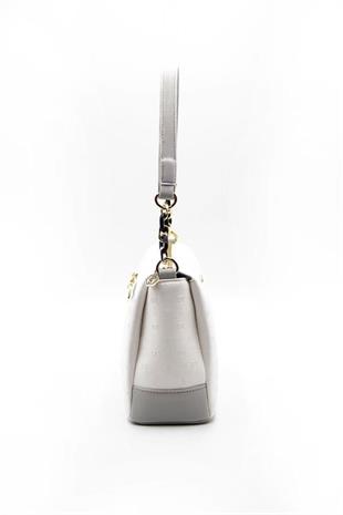 Silver Polo SP910 Kadın Çapraz Çanta Logolu Beyaz-A.Gri