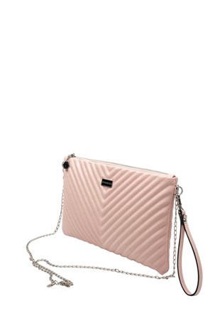 Silver Polo Crash Pudra Kapitone V Kadın Portföy ve Clutch El Çantası SP1034